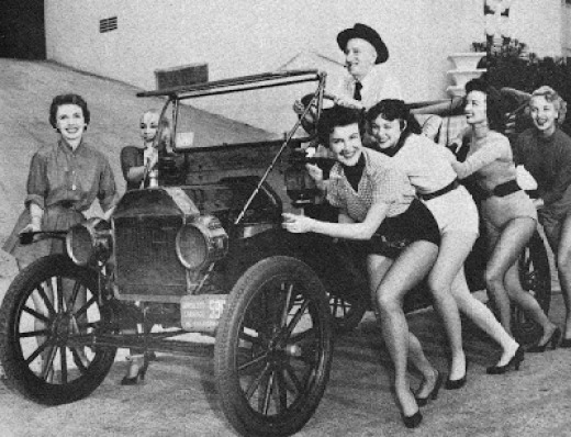 Jimmy Durante and his all-girl pit crew